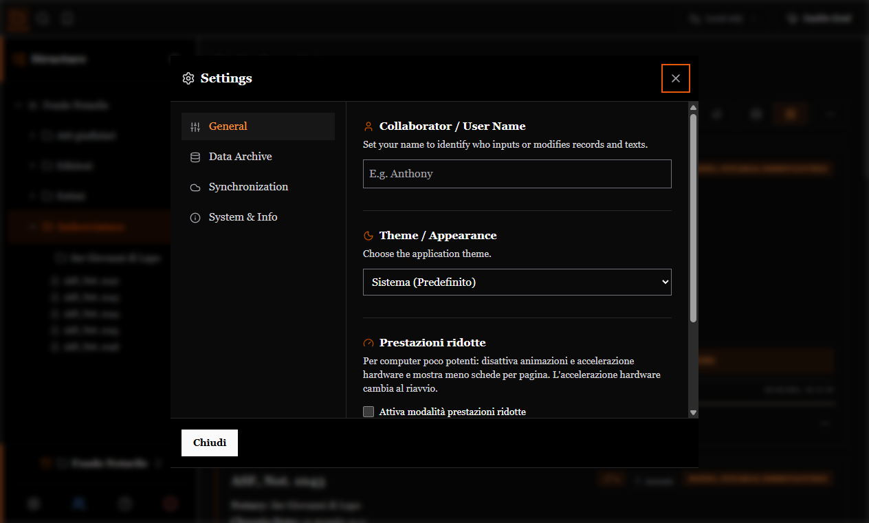 The settings window, with the working folder and the other preferences